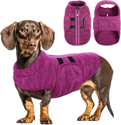 Queenmore Medium Dog Sweaters, Soft Fleece Vest Pullover Dog Jacket with Leash Hole, Warm Winter Dogs Clothes Cold Weather Doggy Dachshund Sweater for Medium Dogs Cats Boy or Girl (Cationic Berry,M)