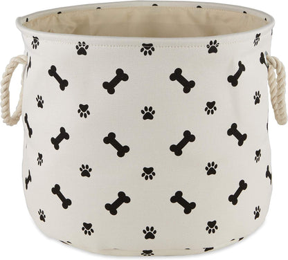Bone Dry Pet Storage Collection Paw and Bone Print, Medium Round, 12x15x15", Black
