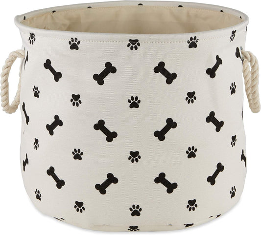 Bone Dry Pet Storage Collection Paw and Bone Print, Medium Round, 12x15x15", Black