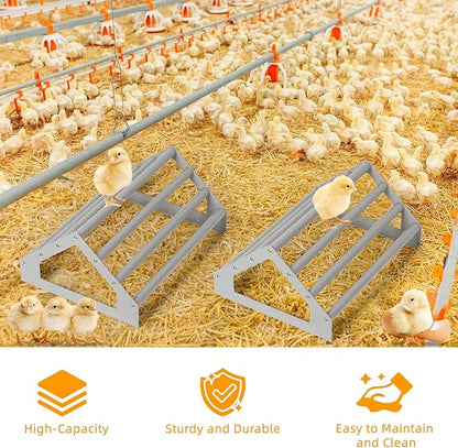 SHINOSKE 2 Pack Chick Perch,Chicken Toys for Coop,Wooden Chicken Roosting Bars with Metal Stand,Coop Accessories & Supplies for Chicks,Easy to Assemble,Grey(Large x 2)
