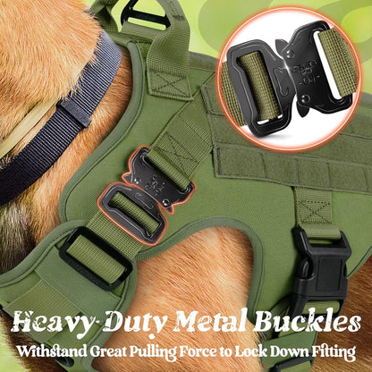 rabbitgoo Tactical Dog Harness Medium Sized, Heavy Duty Pet Harness with Handle, No-Pull Service Vest Medium Breed, Adjustable Military Dog Vest for Training Hunting Walking, Green, M