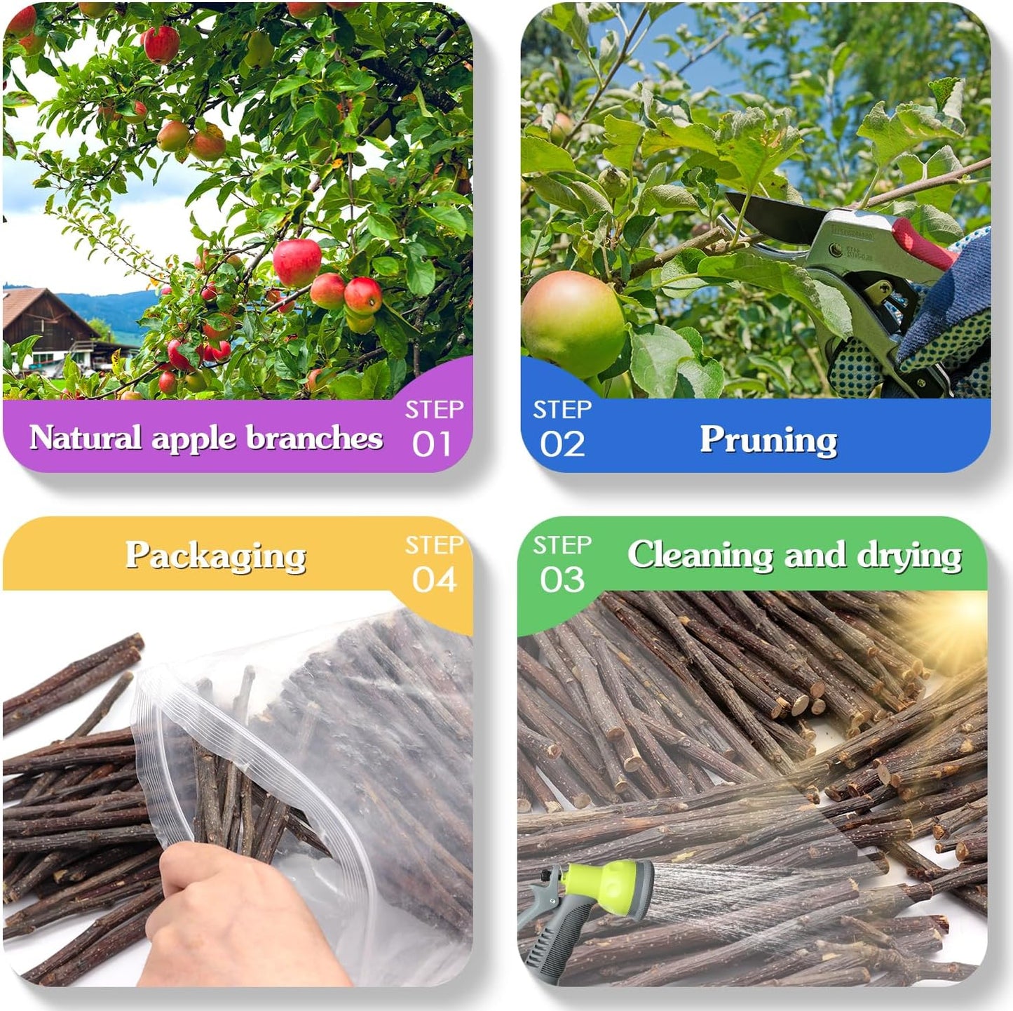 Apple Sticks,Premium Wooden Chew Stick Toys,500g Natural Apple Sticks for Guinea Pigs,Rabbits,Hamsters,Gerbils,Chinchillas and Small Rodents