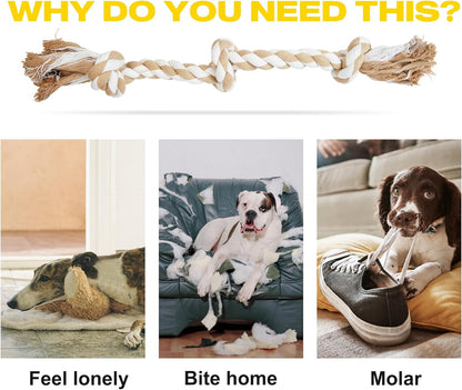 Fida Dog Rope Toys for Large/Medium Aggressive Chewers, Tough Rope Chew Toy,Natural Cotton 3 Knots