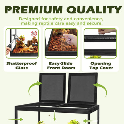 Prolee Tempered Glass Beard Dragon Tank 28 Gallon,Reptile Encloure and Snake Tank with Metal Mesh Roof Door,Locking Design Reptile Tank for Lizard,Gecko,Chameleon (24"X16"X16", Black)