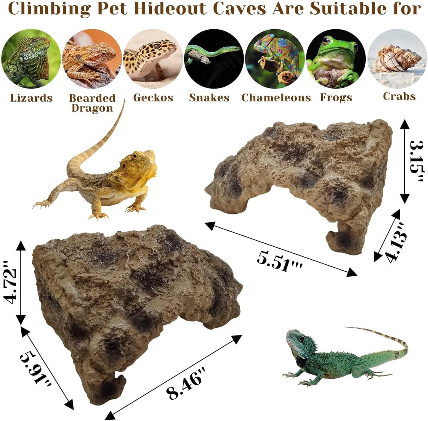 Hamiledyi Reptile Rock Hide Cave Reptile Hide Leopard Gecko Hide Bearded Dragon Hideout Terrarium Habitat Decor Reptile Hideout for Snake Lizard Gecko Turtle Hermit Crab Frog (M)