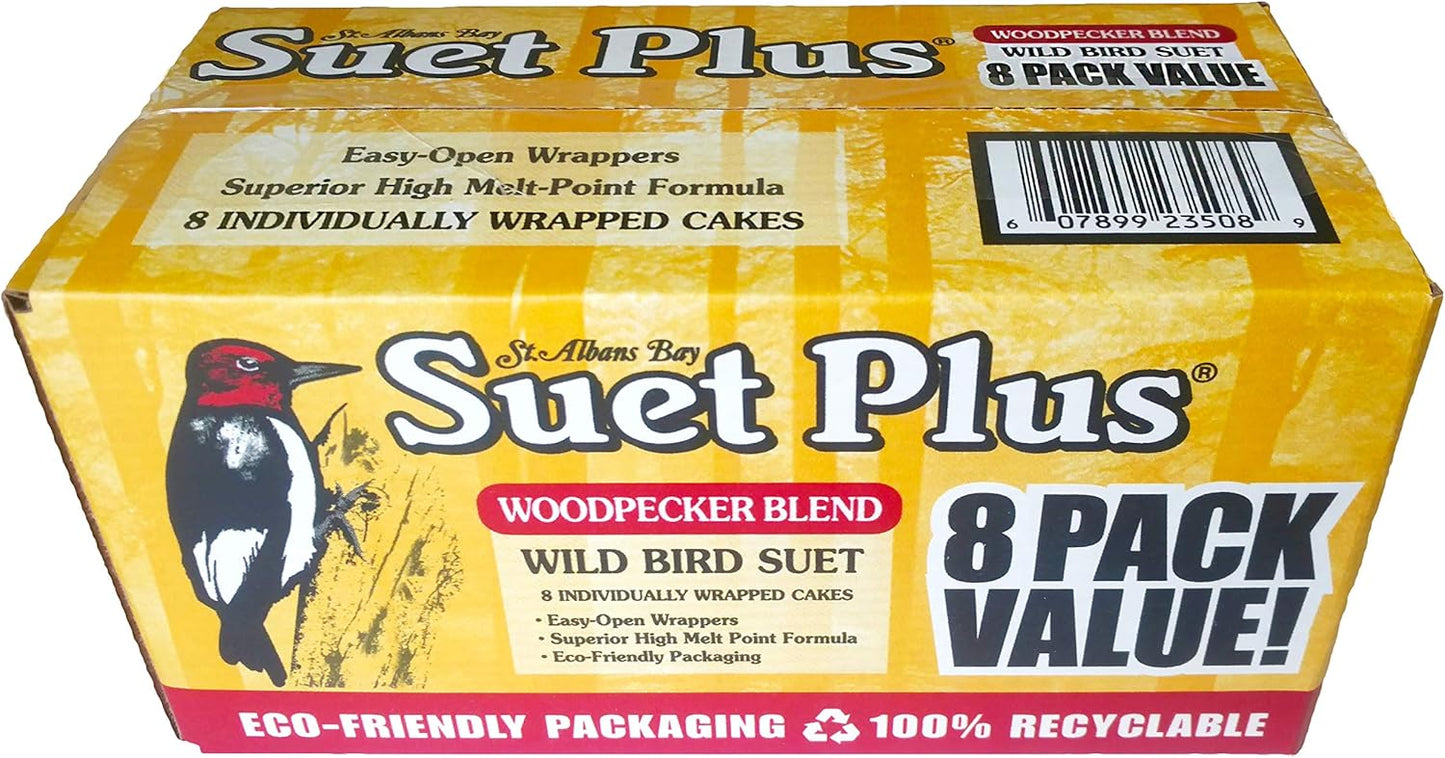 ST. ALBANS BAY SUET PLUS Bird Suet Variety Packs | 11 oz. Bird Suet Cakes | (Woodpecker, 8 Pack)