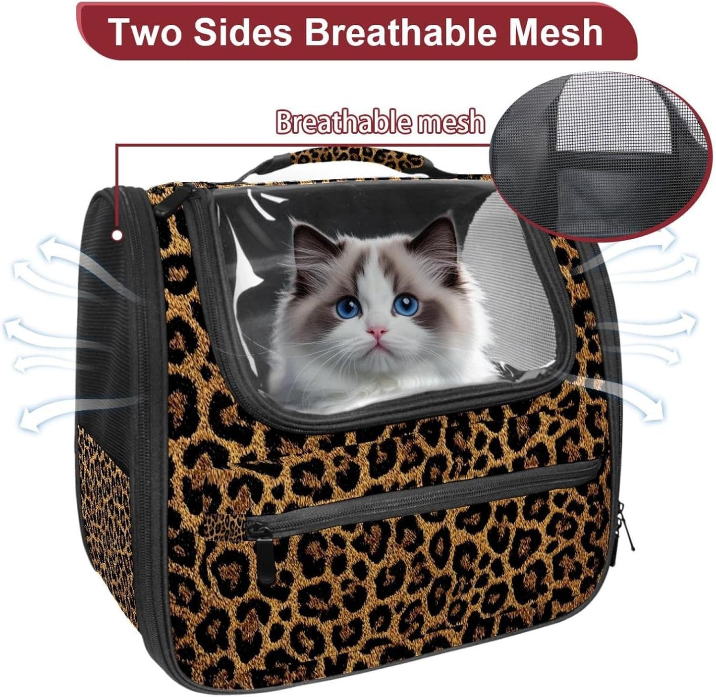 Classic Leopard Print Pet Cat Backpack Carrier for Kitty Small Dog, Ventilated Pet Carrier Bag for Car, Walking, Hiking, Outdoors