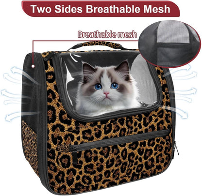Classic Leopard Print Pet Cat Backpack Carrier for Kitty Small Dog, Ventilated Pet Carrier Bag for Car, Walking, Hiking, Outdoors