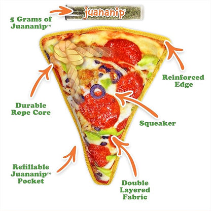 Doggijuana Tuffer Chewer Plush Dog Toy | Funny Dog Toy Plush with Juananip Catnip for Dogs | Calming Aid for Dogs | Interactive Squeaky Chew Toy for Play (Supreme Pizza)