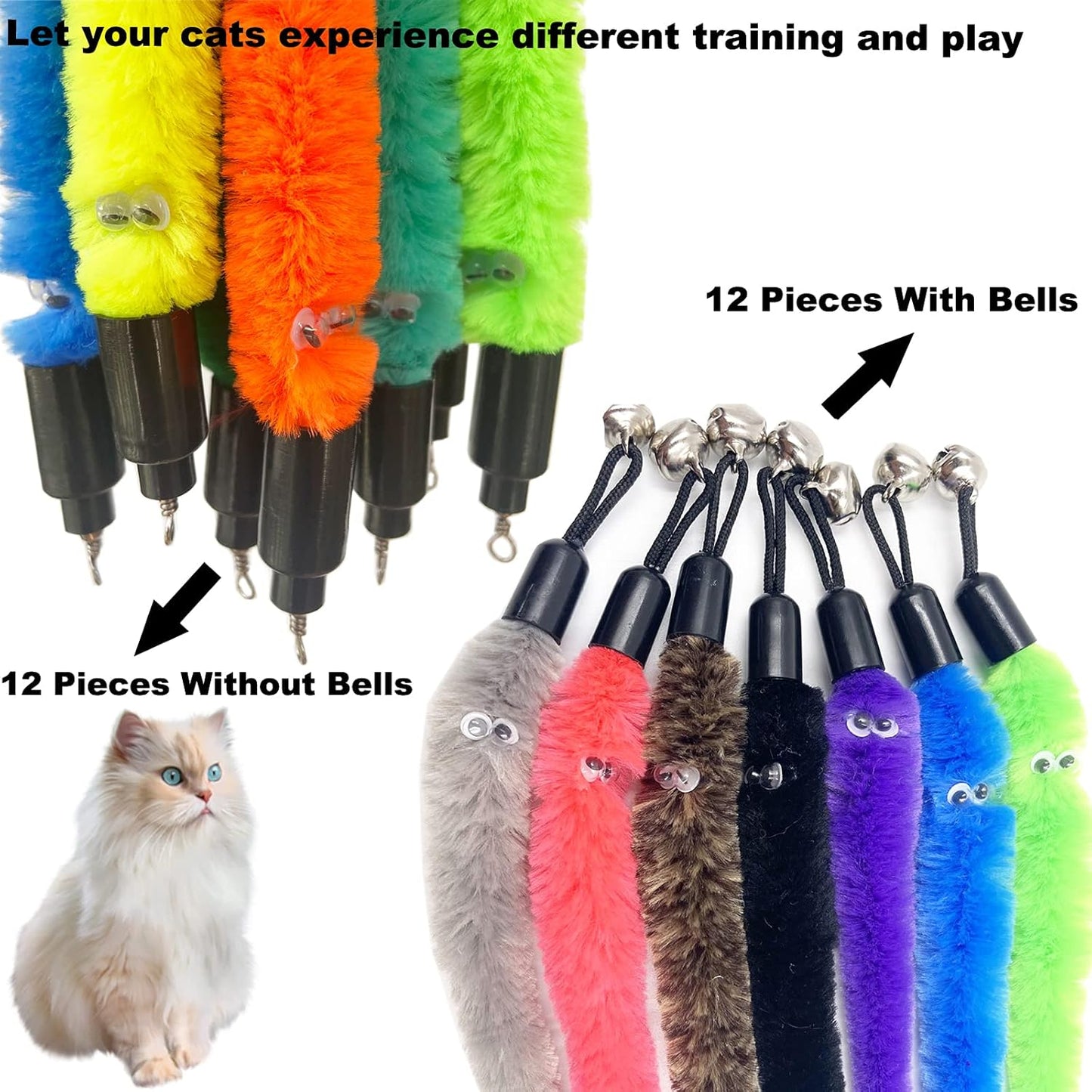 Cat Toy Worm Refills, 24 Pieces Interactive Cat Wand Attachments Worms Toy for Indoor Cats