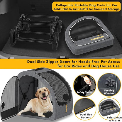PAWZIDEA Large Dog Stroller with Detachable Carrier, Portable Dog Crate for Car Travel, Multiple Pet Strollers for Medium Dogs up to 80lbs, Adjustable Handle, All-Terrain 9” Wheels, Storage Organizer