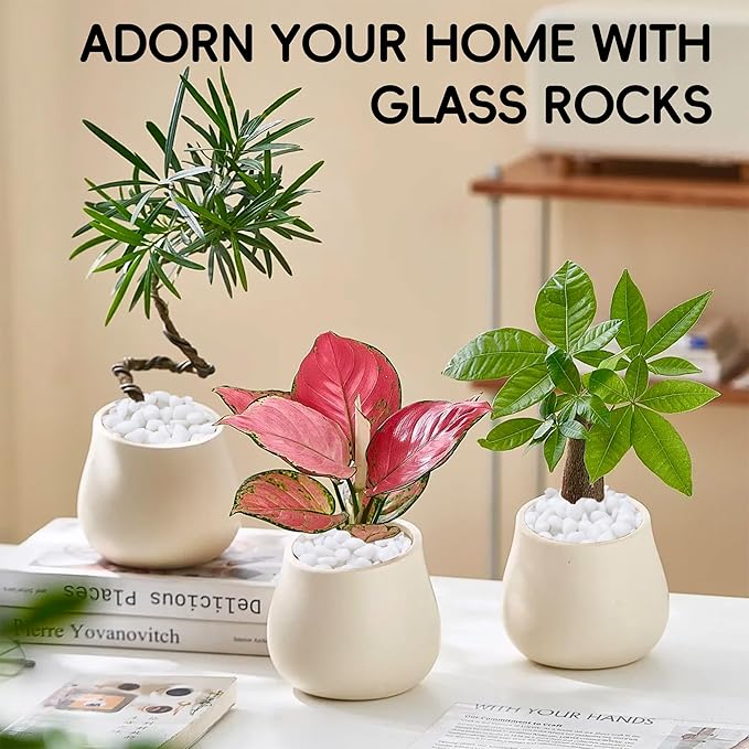 Meschett Colorful Glass Stones, 1 LB Fish Tank Gravel, Small Irregular Rainbow Aquarium Gravel for Aquarium Decorations and Turtle Tank, Sea Glass Beads Crystals for Fish Bowl, Vase Filler,White