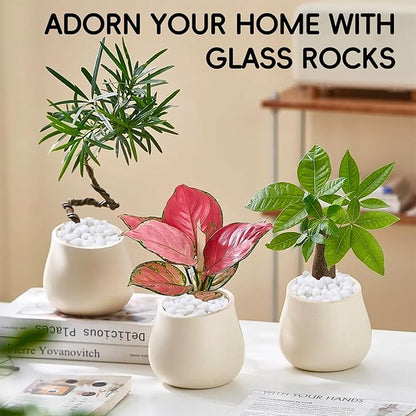 Meschett Colorful Glass Stones, 1 LB Fish Tank Gravel, Small Irregular Rainbow Aquarium Gravel for Aquarium Decorations and Turtle Tank, Sea Glass Beads Crystals for Fish Bowl, Vase Filler,White