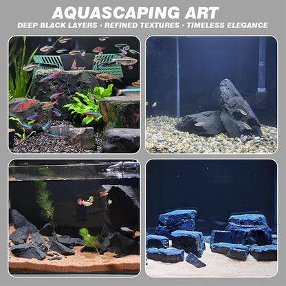 Unocho Aquarium Slate Rocks 10LB Fish Tank Stones Black Rocks for Aquarium Aquascaping Fish Tank Decoration Reptile Basking Platforms Paludarium Bonsai Vivariums(3"-7"-7Pcs)