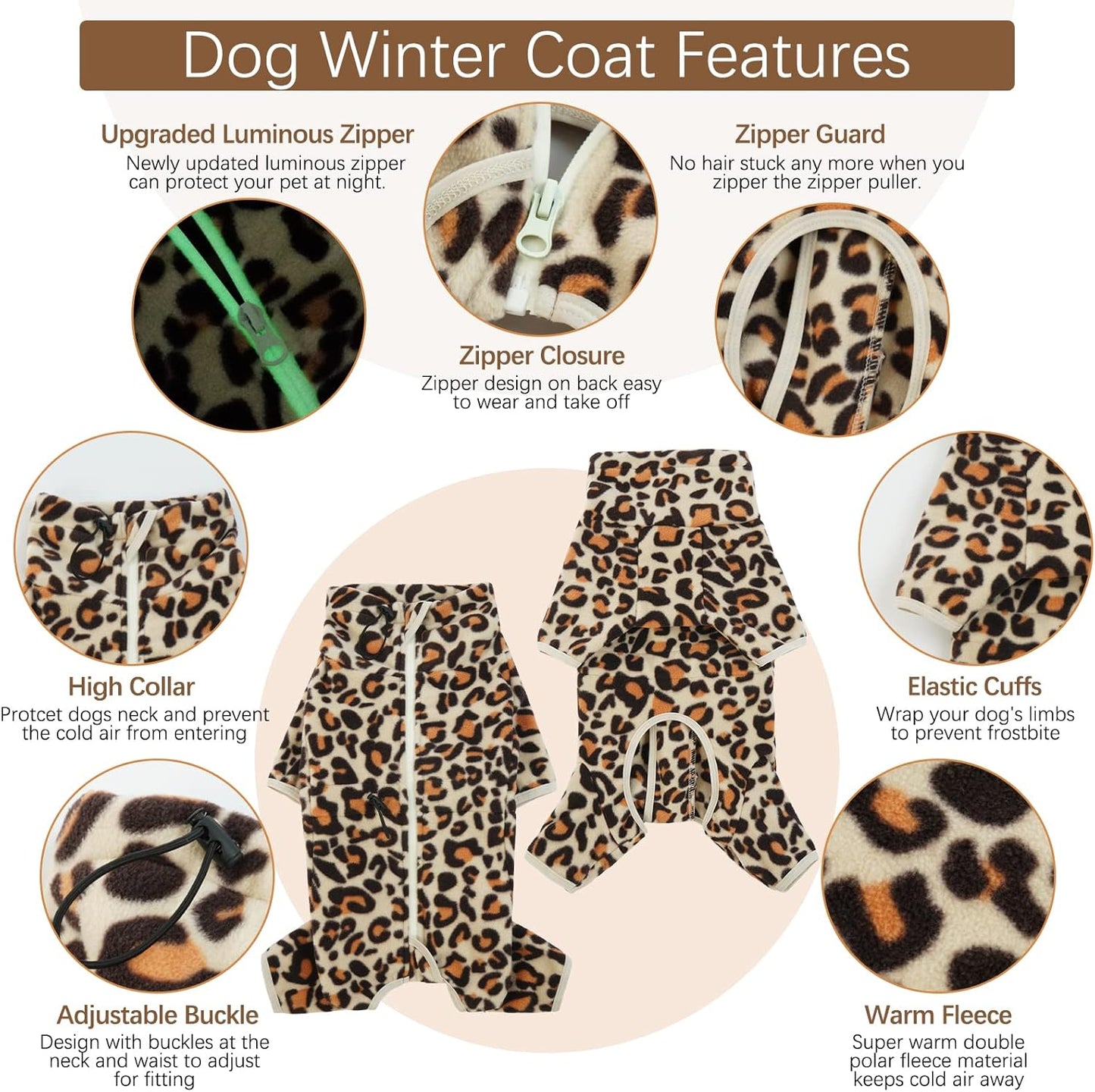 ROZKITCH Dog Winter Coat with Legs, Pet Windproof Warm Cold Weather Jacket Vest with Luminous Zipper, Jumpsuit Apparel Outfit Clothes for Large Giant Dog Brown 3XL