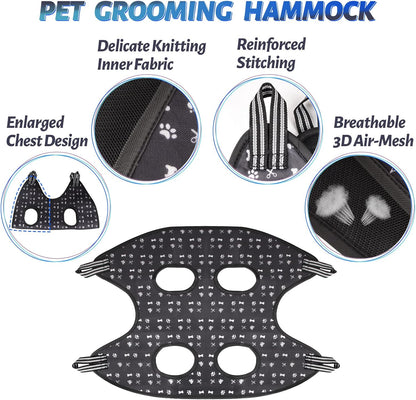Pet Grooming Hammock Harness for Nail Trimming (XS 12lb), Sling Holder Hanger for Nail Clipping with Clippers, File, and Comb