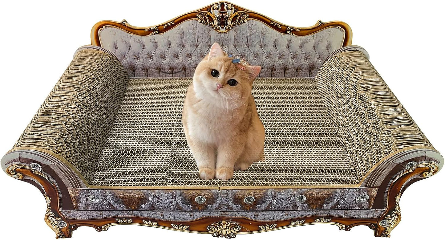 Luxury Cardboard Cat Scratcher Sofa Couch Bed, Couch Shaped Scratching Board, Scratch Lounge with Catnip, Cat Scratcher for Indoor Cats Grey