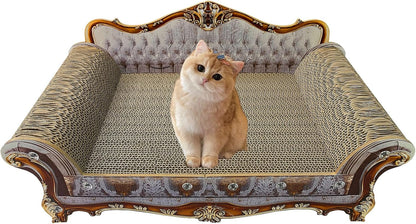 Luxury Cardboard Cat Scratcher Sofa Couch Bed, Couch Shaped Scratching Board, Scratch Lounge with Catnip, Cat Scratcher for Indoor Cats Grey