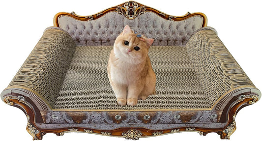 Luxury Cardboard Cat Scratcher Sofa Couch Bed, Couch Shaped Scratching Board, Scratch Lounge with Catnip, Cat Scratcher for Indoor Cats Grey