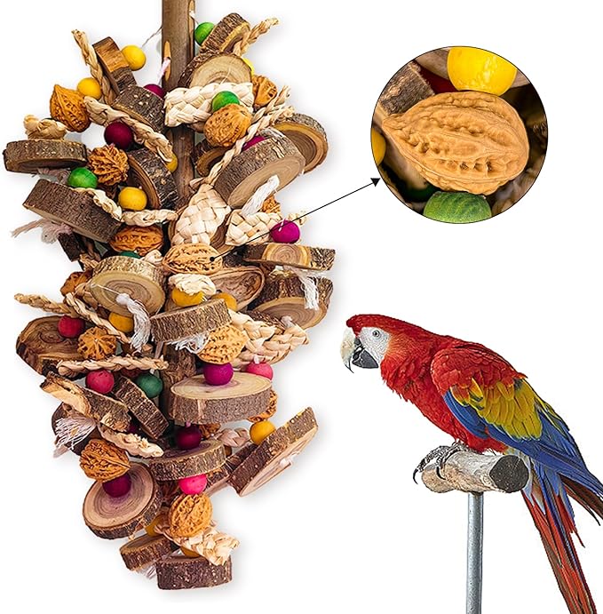 Extra Large Bird Parrot Toys- 21.7 inch Multicolored Natural Wooden Walnut Parrot Chewing Toy Suggested for Macaws cokatoos, African Grey and a Variety of Amazon Parrots. (Large Size)