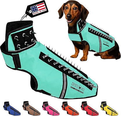 CoyoteVest SpikeVest Dog Harness Vest for Small Dogs, Reflective Dog Vest with Spikes to Shield Your pet from Coyotes, Raptor and Animal Attacks, Anti Hawk Vest, Made in USA (M-Turquoise)