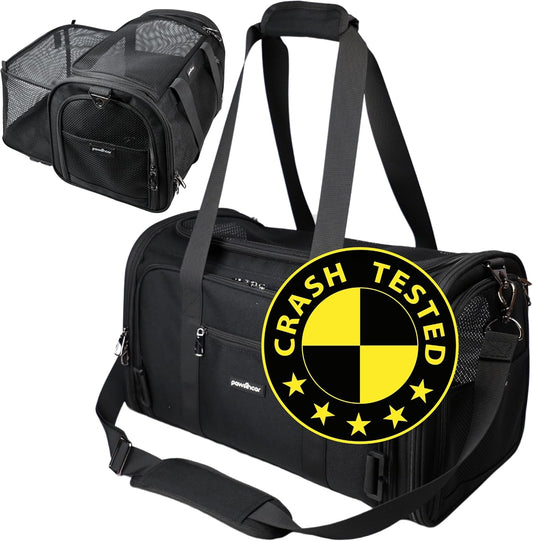 Crash-Tested Cat Carrier Soft (Test with FMVSS 213b - 5 Star Safety Rated by CPS) | TSA Airline Approved, Expandable, Zipper Locks, Fan Pocket | Best Dog Car Carrier for Safe Travel (Pet Up to 9lbs)