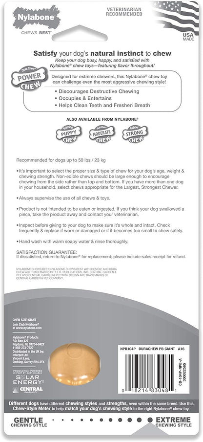 Nylabone Power Chew Classic Bone Chew Toy for Dogs, Durable Dog Toys for Aggressive Chewers, Peanut Butter Flavor, Large/Giant - Up to 50 lbs. (1 Count)