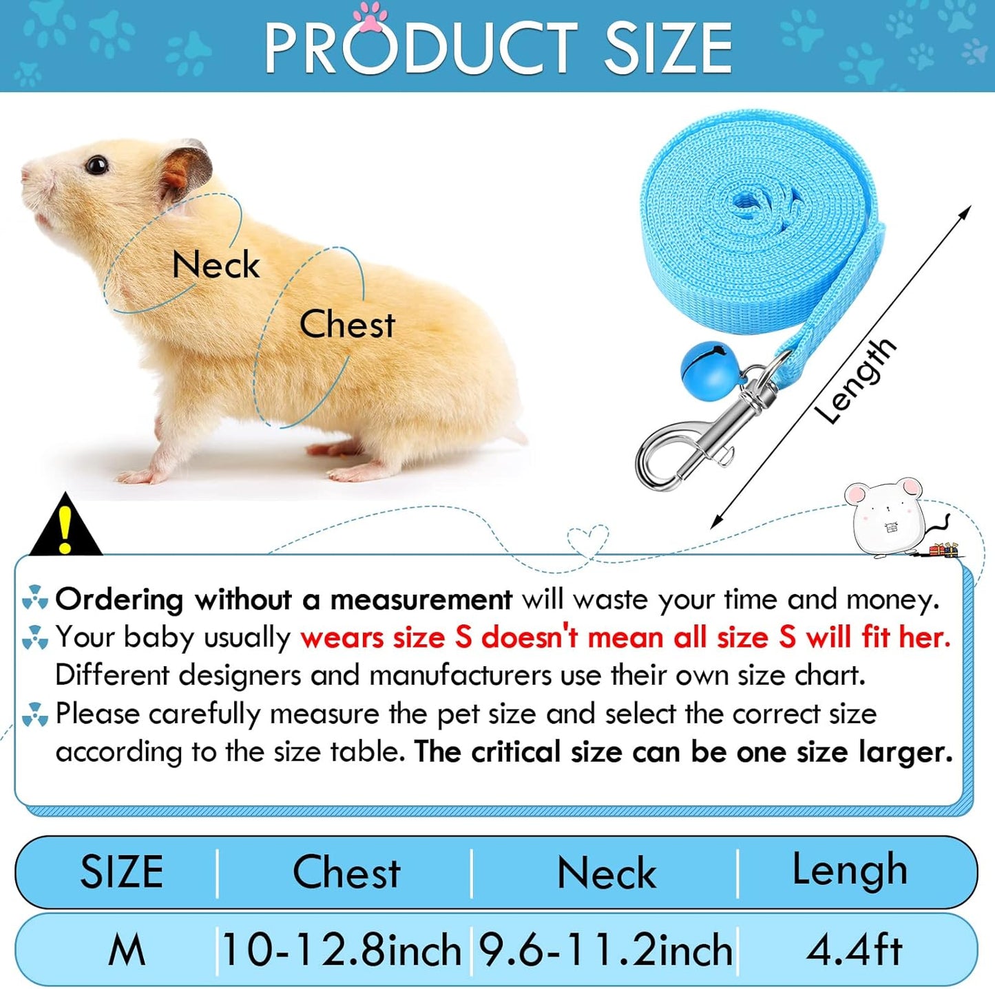 SATINIOR 2 Pieces Guinea Pig Bunny Harness Soft Mesh Hamster Rat Leash with Safe Bell, Ferret Pig Clothes and Leash Set for Hamster Ferrets Rats Bunny Guinea Chinchilla Teacup Chihuahua(M,Blue, Black)