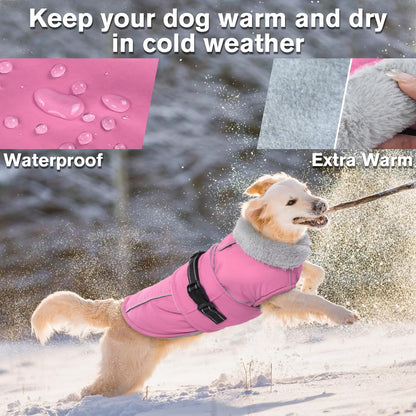 Lelepet Warm Dog Coats for Large Dogs Waterproof Dog Winter Jacket Reflective Pet Fleece Vest Windproof Cold Weather Coats with Adjustable Buckle & Leash Hole, Pink, XXL