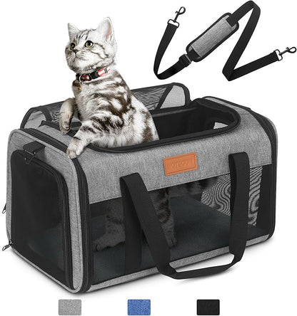 PETUX TSA Approved Pet Carrier in Cabin, 17"x11"x9.5" Soft Cat Carriers for Small Cat up to 12 lb, Top-Open Portable and Breathable Pet Carrier Airline Approved for Travel and Vet Visit, Grey