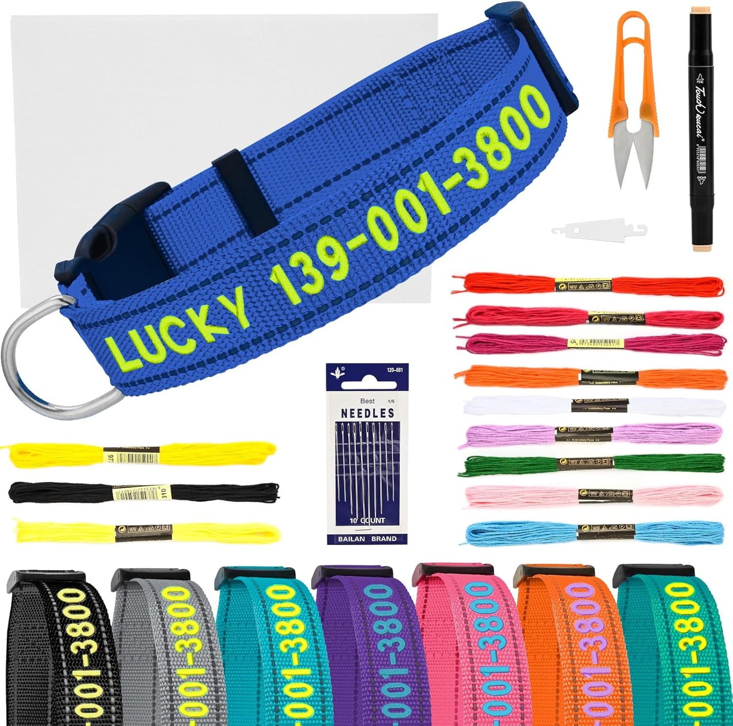 DIY Personalized Embroidered Dog Collar - Custom Hand-Stitched Name & Number, Reflective Adjustable Pet Collar for Small/Medium/Large Dogs & Cats, Durable Nylon with Steel D-Ring (Navy Blue, Large)
