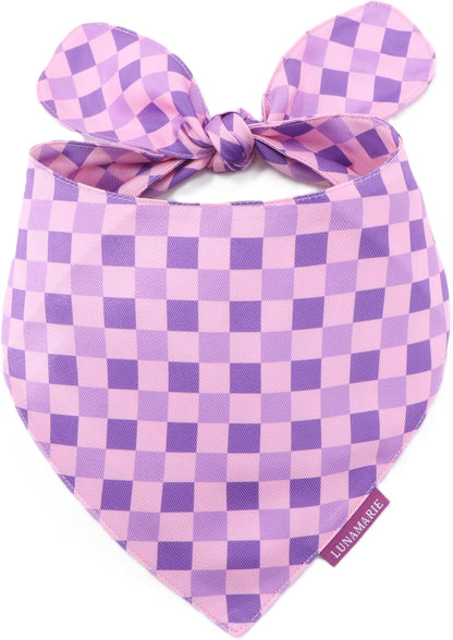 LunaMarie - Luxury Pet Birthday Bandanas -Premium & Silky Poly Fabric | 100% Handmade | Custom Shape Dual Layered (Violeta Rebel, Large)