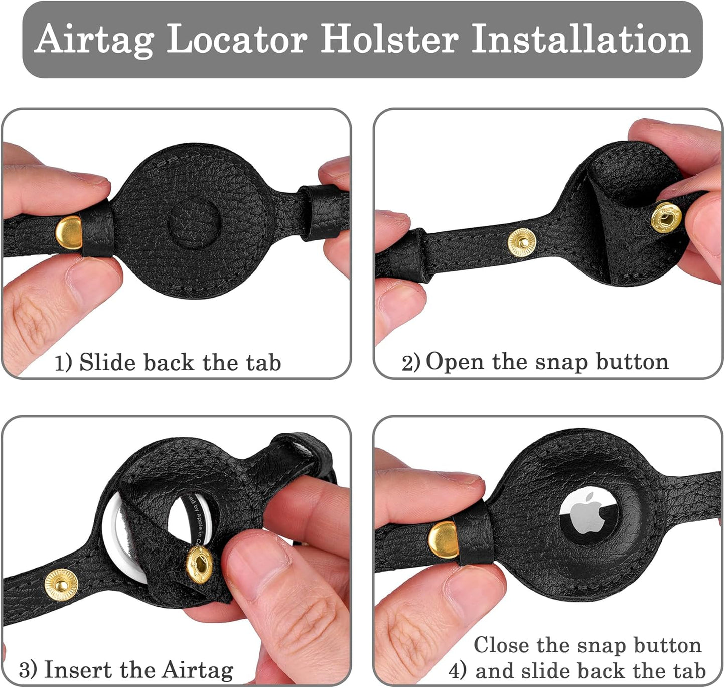 OOPSDOGGY Leather AirTag Cat Collar with Bell - Non Breakaway Kitten Collar with Apple Air Tag Holder - Lightweight GPS Pet Collars for Girl Boy Cats, Small Dogs, Puppies (Black)