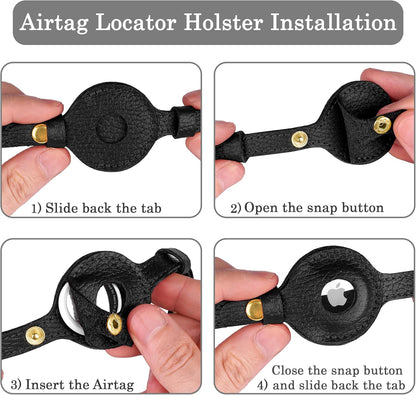 OOPSDOGGY Leather AirTag Cat Collar with Bell - Non Breakaway Kitten Collar with Apple Air Tag Holder - Lightweight GPS Pet Collars for Girl Boy Cats, Small Dogs, Puppies (Black)