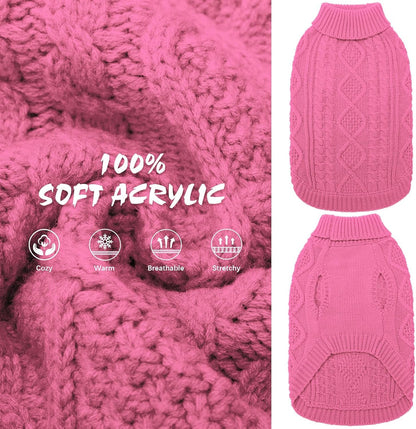BINGPET Thermal Knitted Dog Sweater for Small Medium Large Dogs,Winter Dog Cat Coat Warm Sweartershirts Outfits,Classic Cable Knit Turtleneck Pullover Dog Jumper Coat Warm Sweartershirts