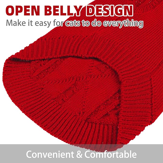 PUPTECK Winter Cat Sweater Coat - Soft Warm Cold Weather Clothes Knitwear for Kittens & Small Dogs Indoor Outdoor Wearing, Knitted Classic for Doggies Kitties, Red, M