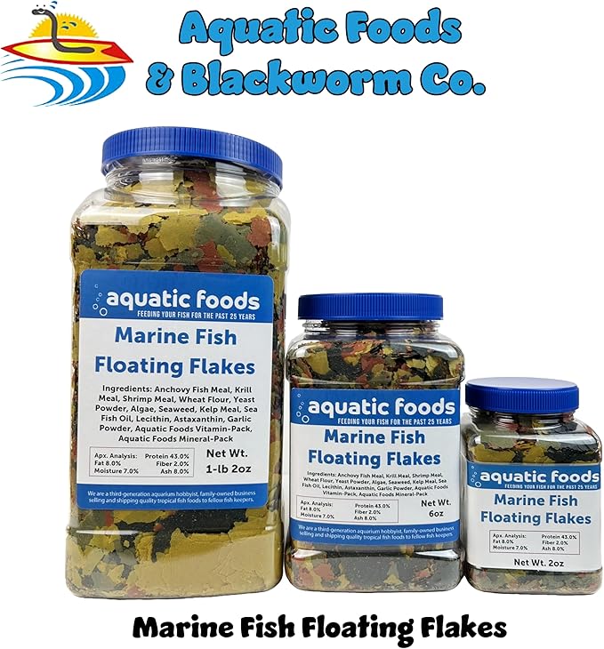 Aquatic Foods Inc. Marine Fish Premium Flakes for All Marine & Tropical Fish. Aquatic Foods Premiun Flakes…6oz Med Jar