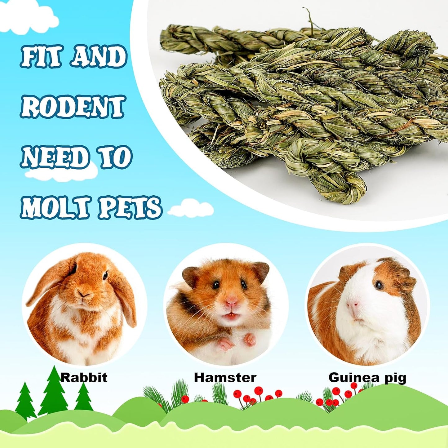 25pcs Rabbit Timothy Hay Toy for Bunny Small Animal Treats Natural Grass Stick Chew Toys Snacks Molar Teeth Grinding for Guinea Pigs Chinchillas Hamsters