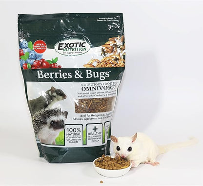Berries & Bugs 3 lb. - All Natural High Protein High Fiber Insectivore Diet with Fruit, Gut-Loaded Insects, & Healthy Vitamins - Hedgehogs, Sugar Gliders, Skunks, Opossums & Other Insectivores