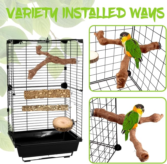 Natural Wood Bird Perches for Cage, Parrot Perch Stand & Platform, Bird Cage Accessories for Parakeets, Cockatiels, Conures, Lovebirds (Brown, Natural Grapewood Variety Set - 8PCS)