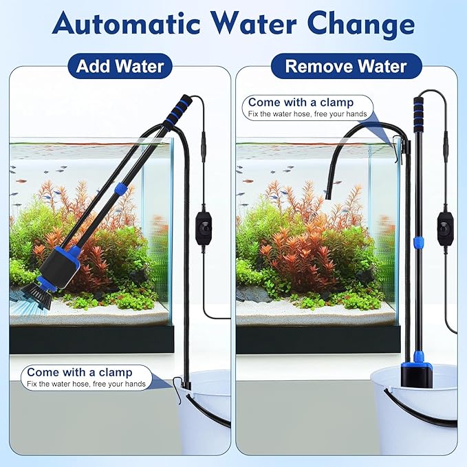 AQQA DC 36W Electric Aquarium Vacuum Gravel Cleaner 6-in-1 Multifunctional Fish Tank Cleaning Kit for Remove Dirt, Change Water, Wash Sand, Turtle Water Shower, Water Circulation with Adjustable Power