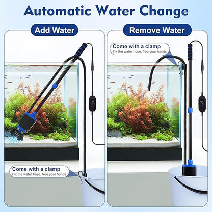 AQQA DC 36W Electric Aquarium Vacuum Gravel Cleaner 6-in-1 Multifunctional Fish Tank Cleaning Kit for Remove Dirt, Change Water, Wash Sand, Turtle Water Shower, Water Circulation with Adjustable Power
