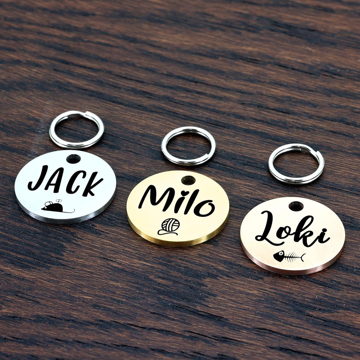 Ultra Joys Cat ID Tag Personalized Pet Tags, Durable Stainless Steel Small Pet Mini Dog Cat Tag Lightweight -Round Tag in Silver