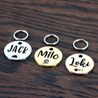 Ultra Joys Cat ID Tag Personalized Pet Tags, Durable Stainless Steel Small Pet Mini Dog Cat Tag Lightweight -Round Tag in Rose Gold