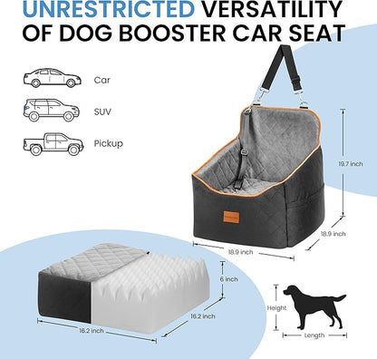 Dog Car Seat for Small Dogs - Puppy Car Seat with Safety Strap & Waterproof Padding, Portable Pet Carrier for Cars, Trucks & SUVs, Comfortable Elevated Bed for Pets Up to 35lbs (Black/Grey)