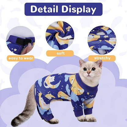 PUMYPOREITY Cat Hair Sticky Sweater, Stretchy 4-Leg Design for Fur Control, Recovery Suit - Breathable & Lightweight for Post-Surgery Protection, Cat Onsie Prevents Licking Wounds, Blue, 2XL