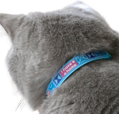 New Kittyrama -I Have A Home- Cat Collar with Bell. Breakaway, Quick Release, Hypoallergenic, Vet Approved. Lightweight Kitten Collar. As Seen in Vogue. Soft & Comfy. River