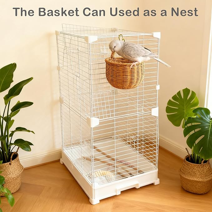 Natural Bird Toy Rattan Bird Foraging Box Parrot Shredding Toys Box Conure Chewing Toys for Cockatiel Lovebird Parakeet Budgie (Semi-Round 5.5inch)