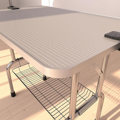 46" Dog Grooming Table Foldable Pet Grooming Tables with Adjustable Arm Noose Storage Mesh Tray Maximum Capacity Up to 330lbs Silver Gray