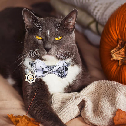 LLHK 4 Pack Halloween Cat Collar with Bow Tie and Bell,Breakaway Kitten Collar for Girl Boy Cats,Adjustable 7-12inch,for Kitty Kitten Adult Cats,Pet Supplies…